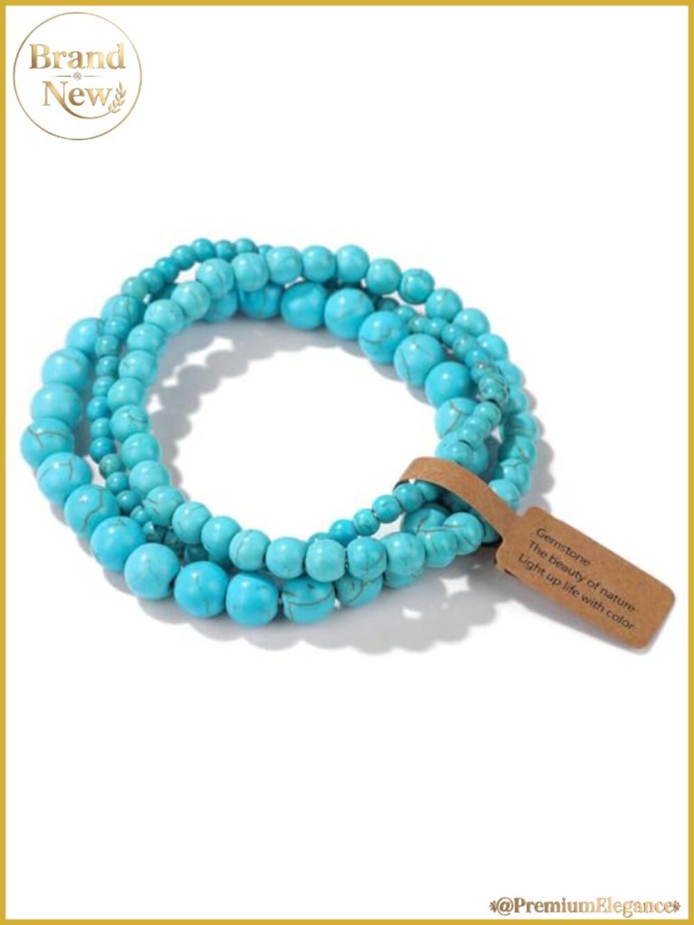3Pcs Natural Turquoise Stone Stretch Bracelets Set, Healing Crystal Adjustable